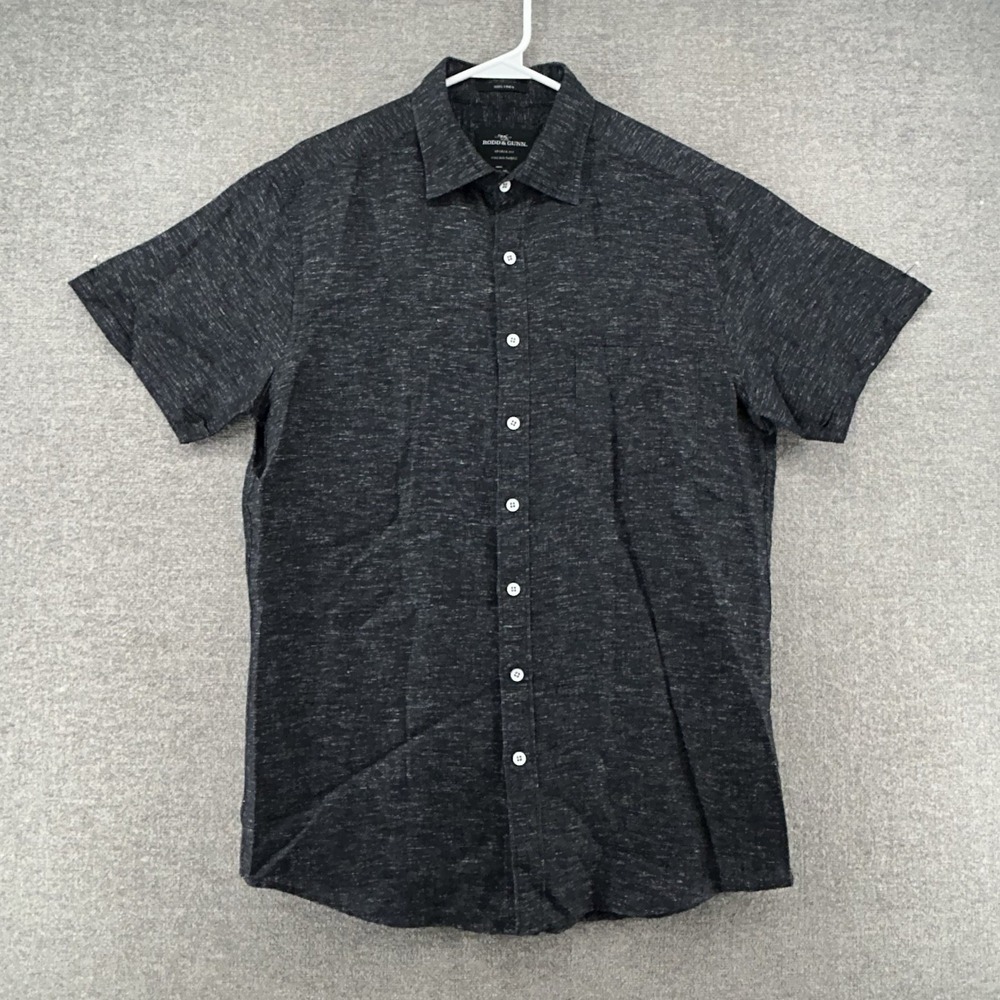 Rodd & Gunn Sports Fit Shirt Men Sz Medium Gray Short Sleeve Linen Casual